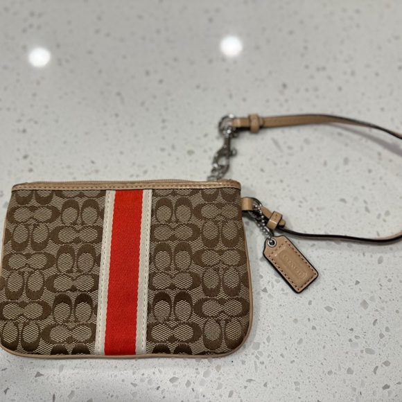 Coach Brown and Red Wristlet with Signature Pattern - Picture 2 of 4